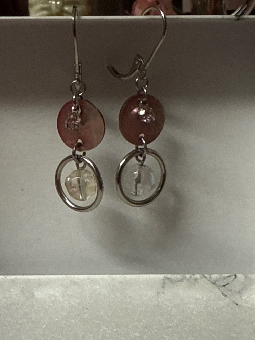 Vintage Pink and Silver Mother of Pearl Dangle Earrings
